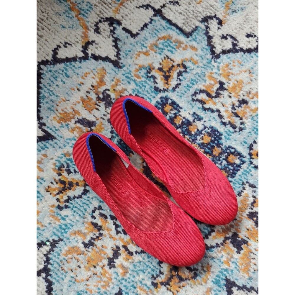 Rothy's Bright Red Round Toe Knit Slip-On Ballet Flats Size W8 - Picture 3 of 7